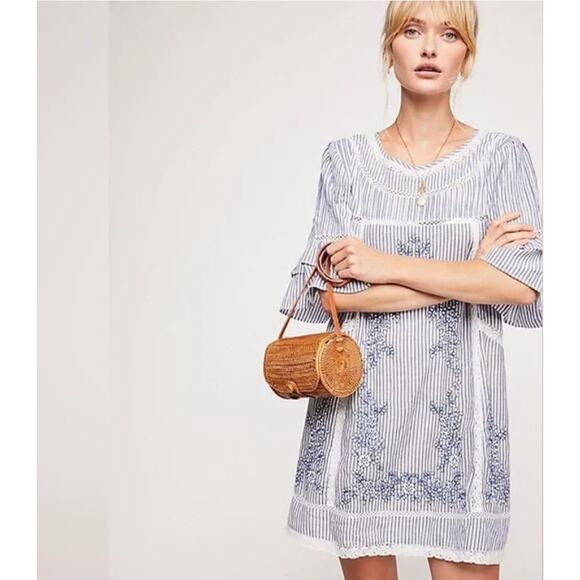 NWOT Free People Sunny Day Embroidered Striped Dress